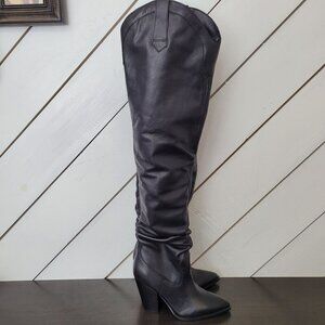 NEW Steve Madden Landy Black Leather Over-The-Knee Boots Size 6M